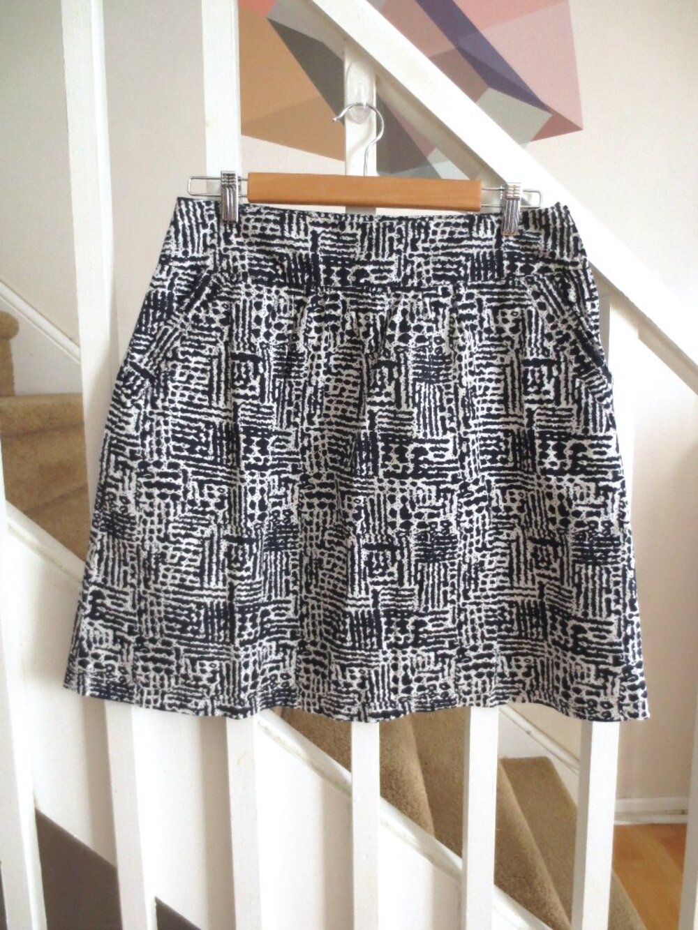 Smart Set Black and White Print Lined Cotton Mini Skirt with Slant Pockets M 11